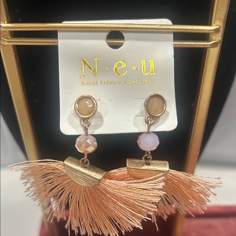 Gold and Peach Fringe Earrings